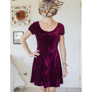 Wet Seal Burgundy Maroon Plum Velvet skater dress